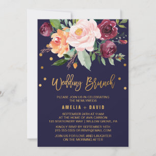 Autumn Floral with Wreath Backing Wedding Brunch Invitation