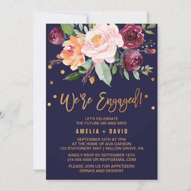 Autumn Floral with Wreath Backing We're Engaged Invitation (Front)