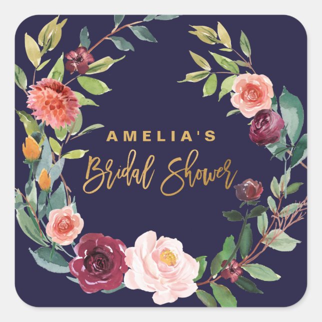 Autumn Floral Wreath Bridal Shower Favour Sticker (Front)