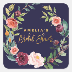Autumn Floral Wreath Bridal Shower Favour Sticker