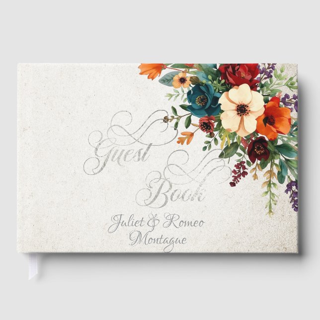 Autumn Floral & Wreath - Cream/Silver Guest Book (Front)