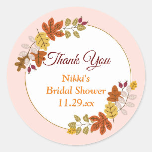 Autumn Floral Wreath Pumpkin Gold Thank You Favour Classic Round Sticker