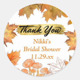 Autumn Floral Wreath Pumpkin Gold Thank You Favour Classic Round Sticker