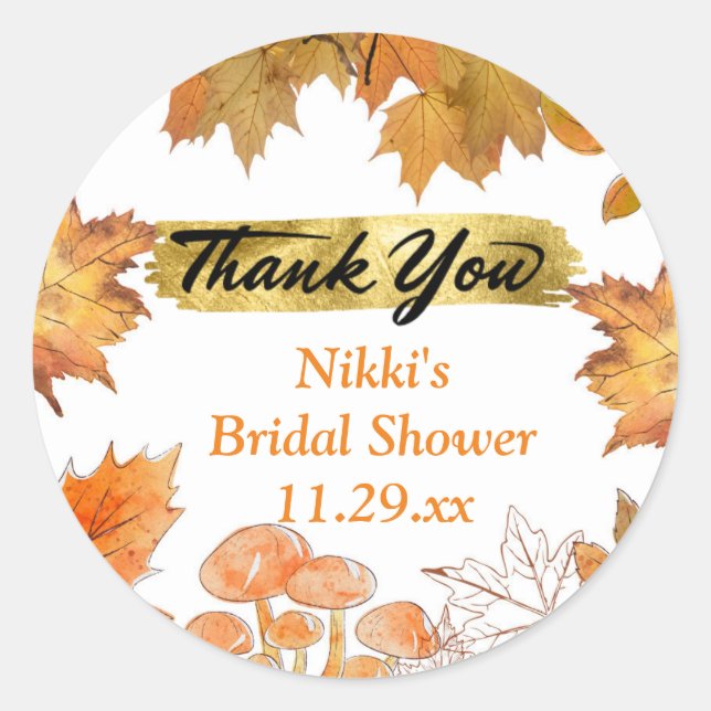 Autumn Floral Wreath Pumpkin Gold Thank You Favour Classic Round Sticker (Front)