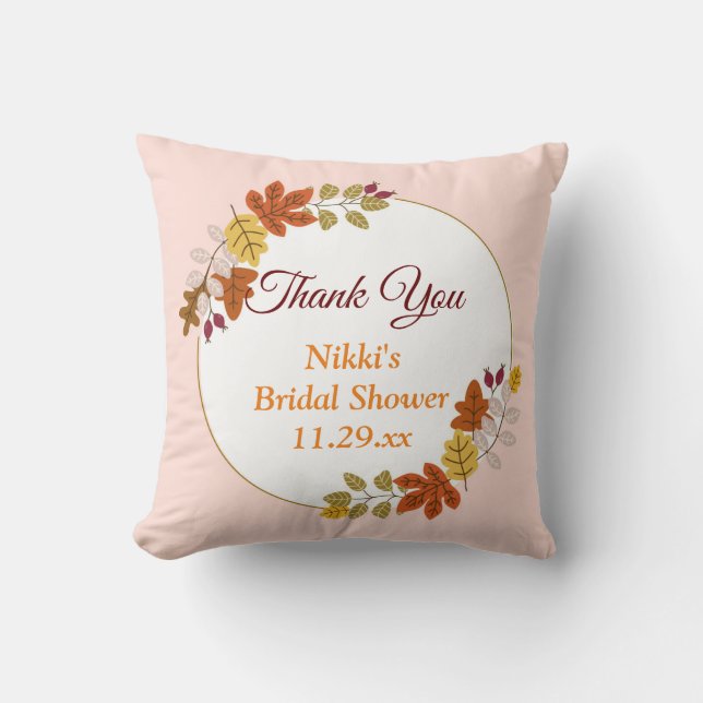 Autumn Floral Wreath Pumpkin Gold Thank You Favour Cushion (Front)