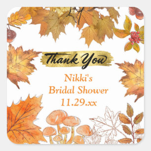 Autumn Floral Wreath Pumpkin Gold Thank You Favour Square Sticker