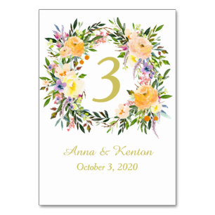 Autumn Floral Wreath Wedding Table Number