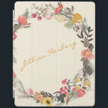 Autumn Floral Wreath Yellow Green with Name iPad Cover<br><div class="desc">This stylish custom iPad cover features a beautiful autumn floral greenery wreath in a lovely fall palette of mustard yellow,  sage green,  and blush. Personalise it with your name in script lettering. Great gift idea.</div>
