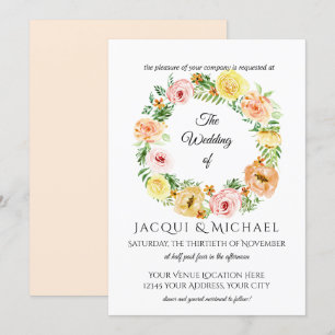 Autumn Floral Wreath Yellow n Peach Roses Wreath Invitation