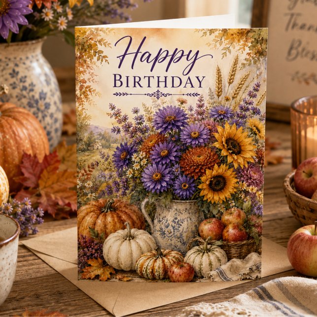 Autumn Florals Asters Sunflowers Fall Birthday Card (Creator Uploaded)