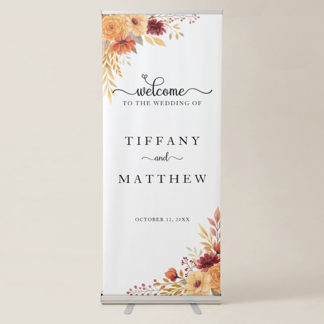 Autumn Florals Fall Wedding Welcome Retractable Banner (Front)