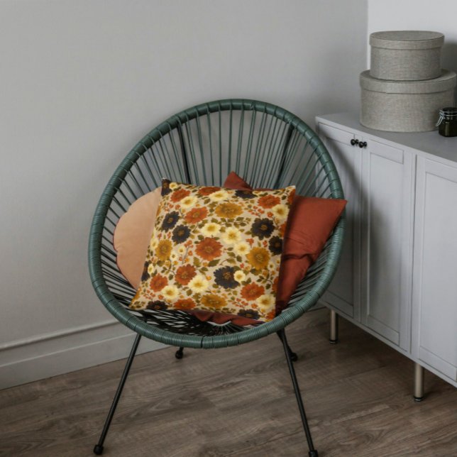 Autumn Florals - Farmhouse Boho  Cushion (Bring the warmth of autumn indoors with this charming floral pillow. Perfect accent for a farmhouse.)