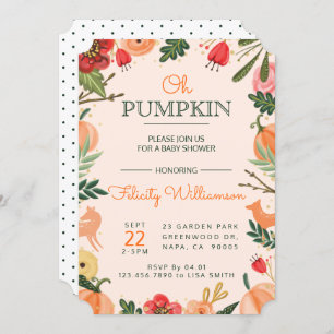 Autumn Florals & Foliage Pumpkin Patch Baby Shower Invitation