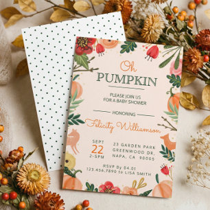 Autumn Florals & Foliage Pumpkin Patch Baby Shower Invitation