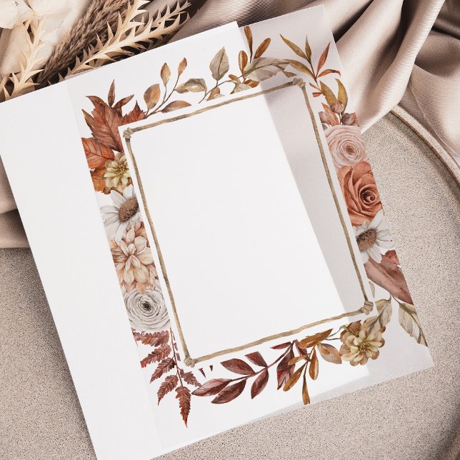 Autumn Florals Frame Border Wedding Vellum Invitations (Creator Uploaded)