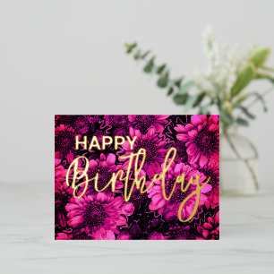 Autumn Florals Happy Birthday Real Gold  Foil Holiday Postcard