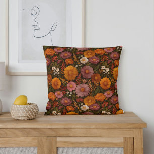 Autumn Florals in Burnt Orange and Red Cushion