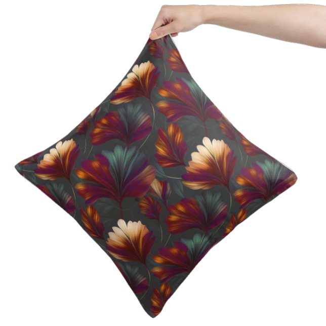 Autumn Florals in Burnt Orange and Rust Leaves Cushion (Rich fall florals in deep, warm hues bring a cozy farmhouse touch to your seasonal home decor.)