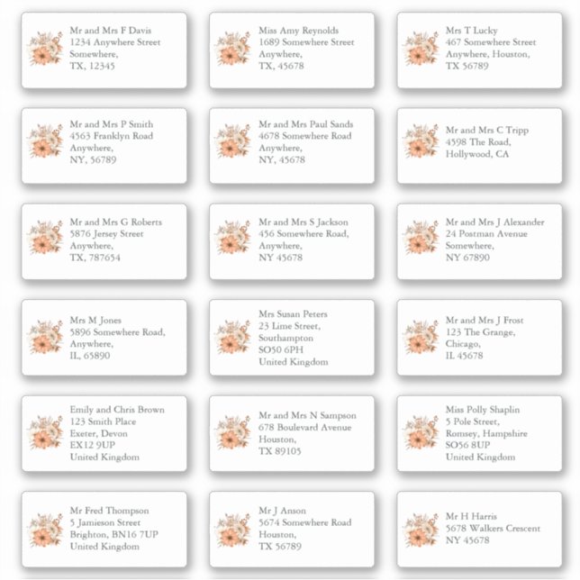  Autumn Florals Individual Recipient Name Address (Front)