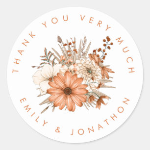 Autumn Florals Newlyweds Names Thank You Wedding Classic Round Sticker