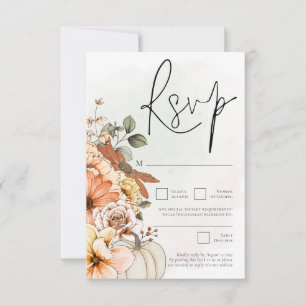 Autumn Florals Pumpkin Watercolor QR Code RSVP Card