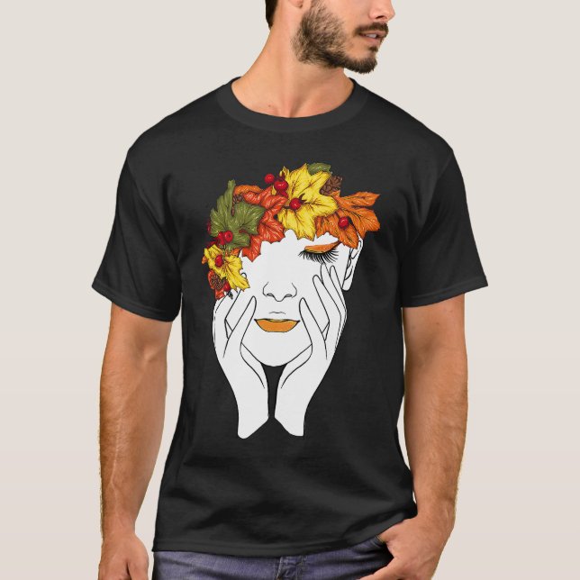 Autumn Flower Bouquet Girl Thanksgiving Retro ART  T-Shirt (Front)