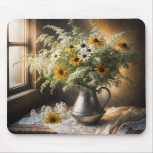 Autumn Flower Bouquet On Lace Mouse Mat