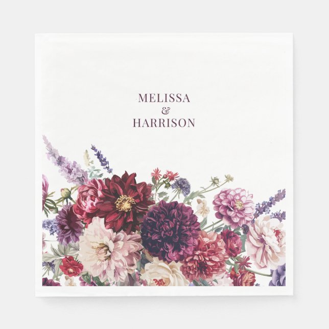 Autumn Flower Dahlia Thank You Dark Napkin (Front)