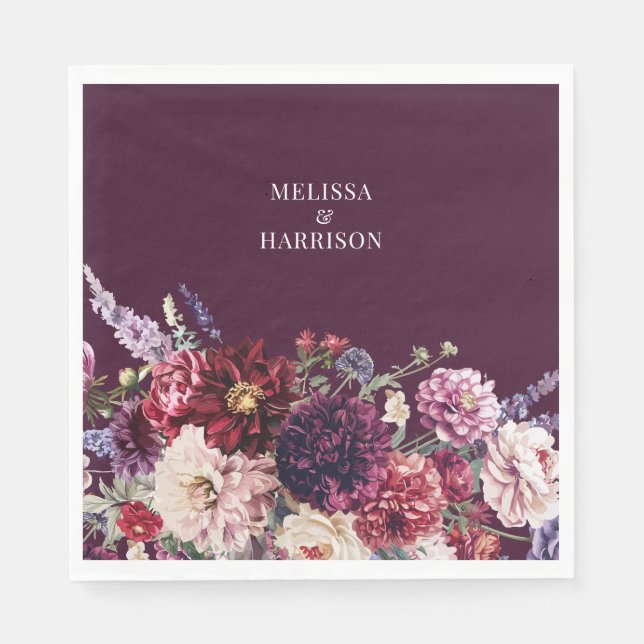 Autumn Flower Dahlia Thank You Dark Napkin (Front)