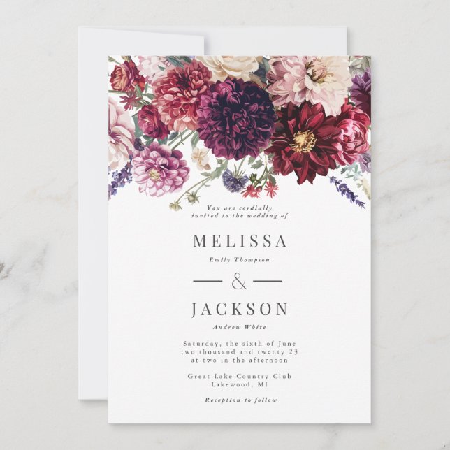 Autumn Flower Dahlia Wedding Invitation (Front)