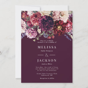 Autumn Flower Dahlia Wedding Invitation Burgundy