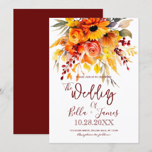 Autumn Flower Foilage Wedding Invitation