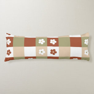 Autumn Flower Gingham Check Pattern Body Cushion