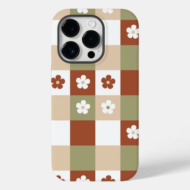 Autumn Flower Gingham Check Pattern Case-Mate iPhone Case (Back)