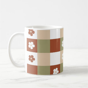 Autumn Flower Gingham Check Pattern Coffee Mug
