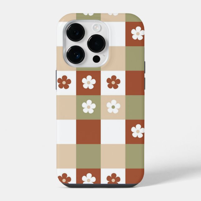 Autumn Flower Gingham Check Pattern iPhone Case (Back)