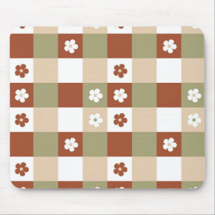 Autumn Flower Gingham Check Pattern Mouse Mat
