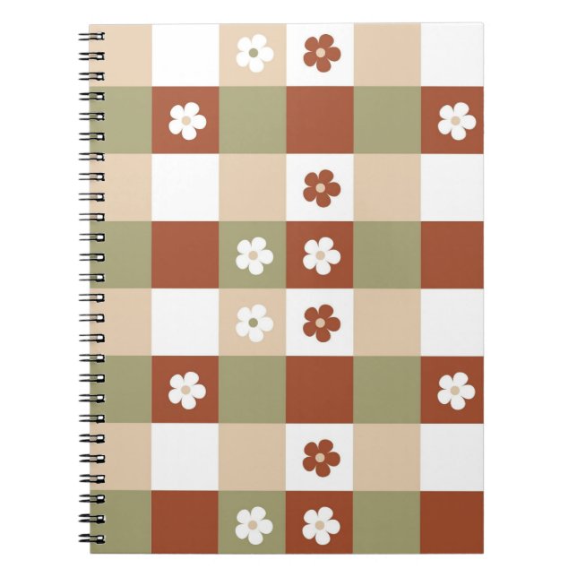 Autumn Flower Gingham Check Pattern Notebook (Front)