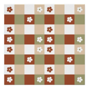 Autumn Flower Gingham Check Pattern Poster