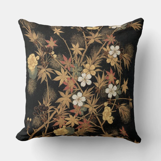 Autumn Flower & Tree 1884 Japanese Ornamental Art Cushion (Front)