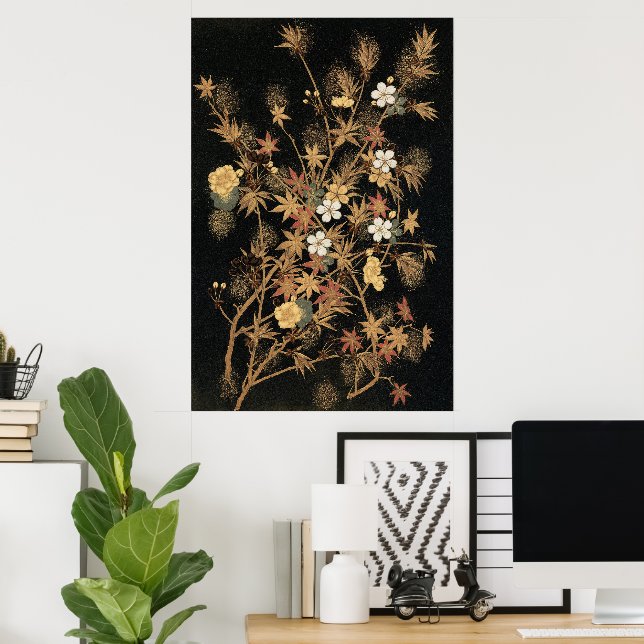 Autumn Flower & Tree 1884 Japanese Ornamental Art Poster (Home Office)