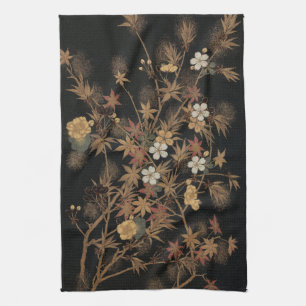 Autumn Flower & Tree 1884 Japanese Ornamental Art Tea Towel