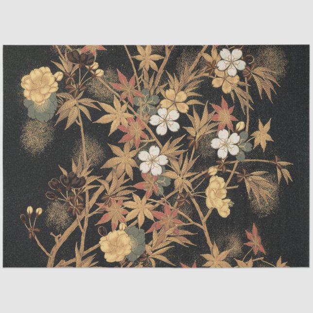 Autumn Flower & Tree 1884 Japanese Ornamental Art Tissue Paper (Front)
