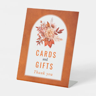 Autumn flowers and foliage orange fall wedding pedestal sign