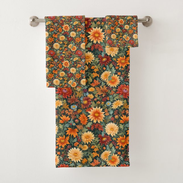 Autumn Flowers and Leaves Bath Towel Set (Insitu)