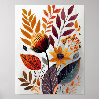 Autumn flowers and leaves poster