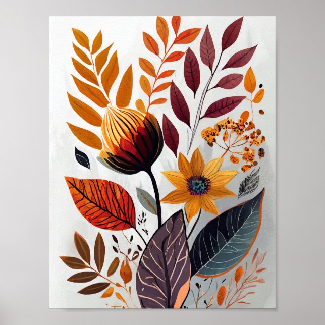 Autumn flowers and leaves poster (Front)