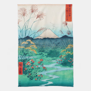 Autumn flowers and Mt. Fuji, Hiroshige, Ukiyo-e Tea Towel