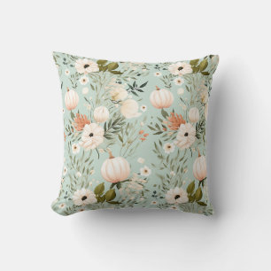 Autumn flowers and pumpkin design cushion
