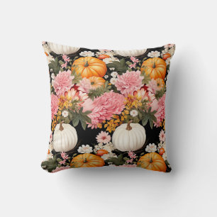 Autumn flowers and pumpkin design cushion